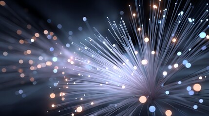Fototapeta premium Fiber Optics Illuminating: A mesmerizing visual symphony of fiber optic strands, glowing with radiant light, representing the core of advanced data transfer technology.