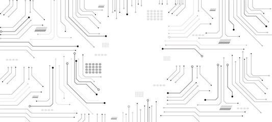 printed circuit boardBlack circuit diagram on white background. High-tech circuit board connection system.Vector abstract technology on white background.
