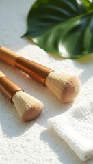 Photorealistic Self-Care Scene with Bamboo Brushes and Purity Theme