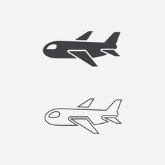 Simple Airplane Icon Set  Silhouette and Outline