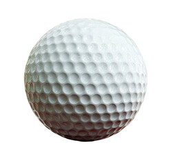 A close-up view of a white golf ball with dimples