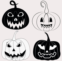 Set of spooky Halloween pumpkin faces
