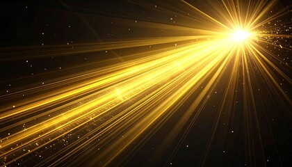 Bright Golden Light Rays on Black Background