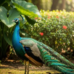 Naklejka premium peacock with feathers green