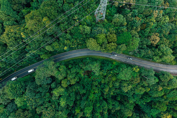 Fototapeta premium Aerial view of roads and cars traveling, environment and travel