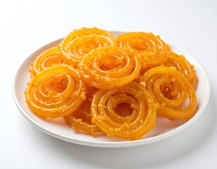 Jalebi, a popular Indian Sweet on a White Plate