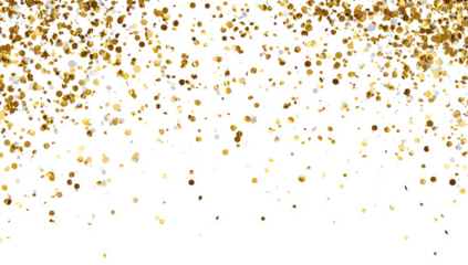 Gold glitter confetti falls on a white background, dripping onto a black border