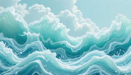 Obraz premium mint ocean mist theme with mint cloud with soft cyan, velvet mint ocean overlay, airy ocean particles, layered pastel aqua mist depth, bright and elegant