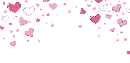 Pink hearts confetti falling on black background