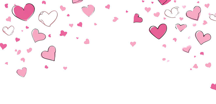 Pink hearts confetti falling on black background