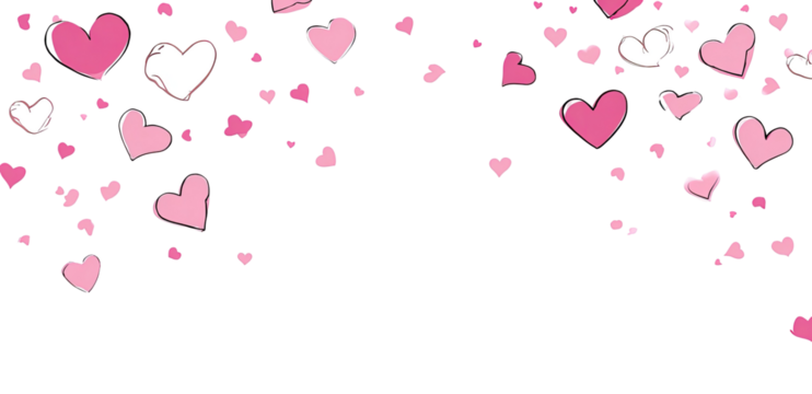 Pink hearts confetti falling on black background