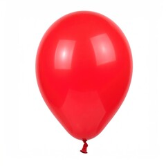 Red inflated balloon on a white background, glossy and rounded, with a small rubbery end, suggestive of celebration or decoration
