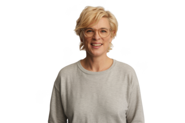 Woman with blonde hair and glasses isolated on transparent background