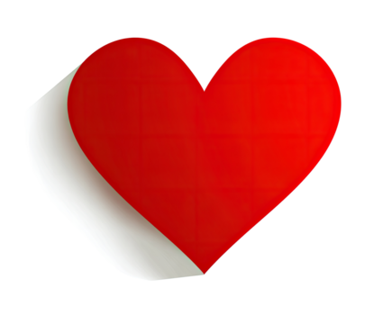 A red heart shape with a white edge, suggestive of a peeled-back corner