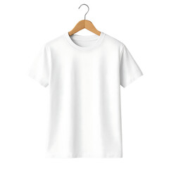 Front view of a blank t-shirt on a hanger, transparent background.