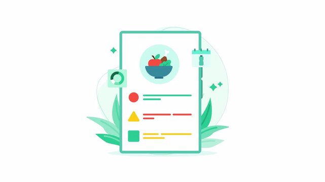 Nutrition app month animation vector with healthy foods in a graphic suitable for health and wellness apps.