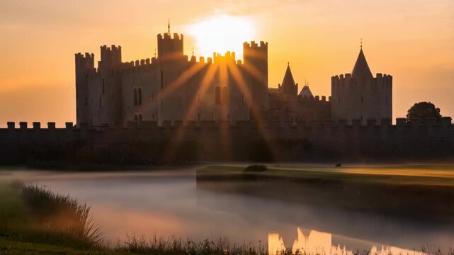 Sun rising behind ashford castle in ireland