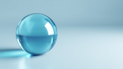 Abstract Blue Glass Sphere on Light Blue Background Clean Minimalist Design Concept