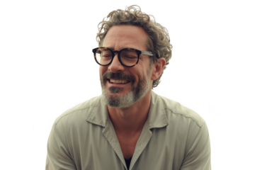 Man wearing glasses laughing isolated on transparent background