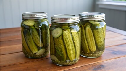 three Jar of pickled cucumbers without any label 