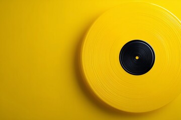 Yellow vinyl record closeup, stylized minimal product concept