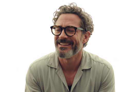 Man wearing glasses laughing isolated on transparent background