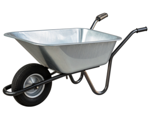 Empty Silver Wheelbarrow with Glossy Metal Frame PNG