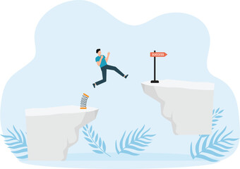 Businessmen who are jumping from springboard Across the cliff for business success concept, 

