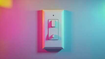 Modern Light Switch with Neon Glow on Colorful Wall Background