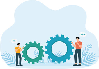 Teamwork and corporate for business success, Two businessmen cooperation push the gear together for personal success concept,

