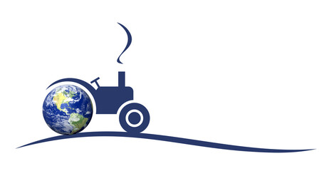 Retro tractor symbol with a globe.
