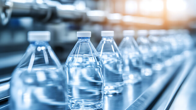 Bottled Water on Assembly Line in Factory