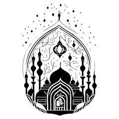 Elegant islamic architecture inspired design showcasing mosque with symbolic elements against a