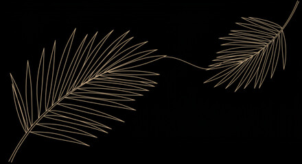 Obraz premium Elegant gold palm fronds gracefully adorn a dark backdrop, perfect for sophisticated design.