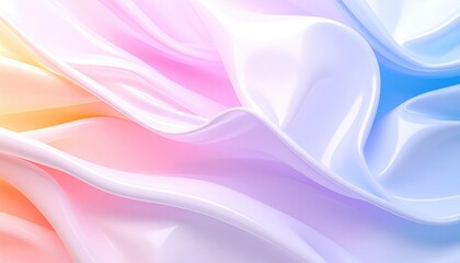 Obraz premium Abstract, flowing fabric ripples with pastel gradients of yellow, pink, white, and blue, creating a smooth, dreamy, and visually appealing texture