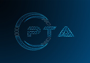 PTA low poly letter logo vector design. PTA lower poly logo design. Low poly logo.