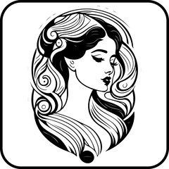 Elegant linework portrait of a woman with flowing hair evoking grace beauty and serenity
