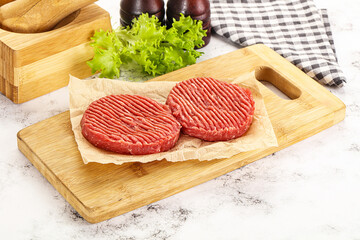Raw beef  burger cutlet for grill
