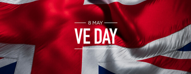 VE Day Commemoration: Union Jack Flag with '8 MAY' Inscription