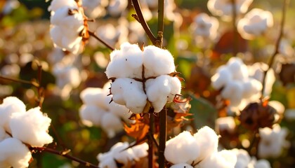 Close-up of cotton bolls on a plant in a field