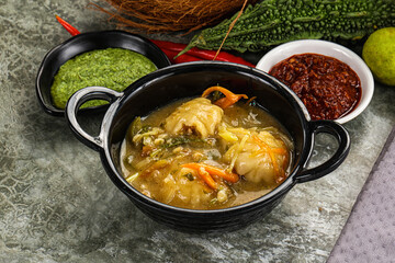 Chinese wonton soup with dumplings
