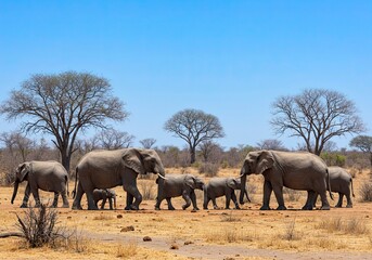Fototapeta premium Majestic African Elephants in a Sunny Savanna Landscape