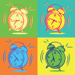 Pop art illustration of a ringing alarm clocks