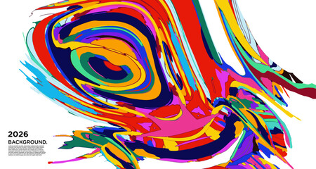Obraz premium Abstract Psychedelic Brutalism Wave Blob Striped Motion Curves Composition Morphing Amoeba Fluid Shape Background