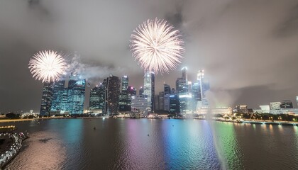 Spectacular Fireworks Display Over a Modern City Skyline
