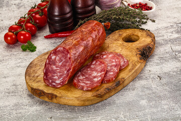 Italian pork Salchichon sausage with slices