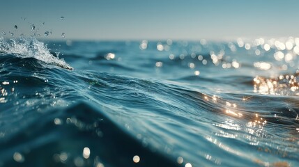 A serene view of ocean waves, capturing the shimmering water and gentle ripples under sunlight, evoking a sense of calm and tranquility.
