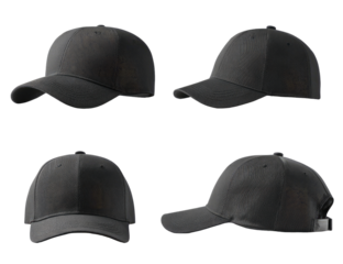 Four views of a dark gray baseball cap