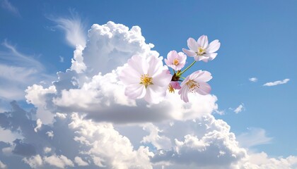 Here's a creative prompt you can use for generating an image or inspiring writing:

---

**Prompt:**

"A soft, fluffy cloud floats gently in a dreamy pink sky. Atop the cloud rests a delicate arrangem