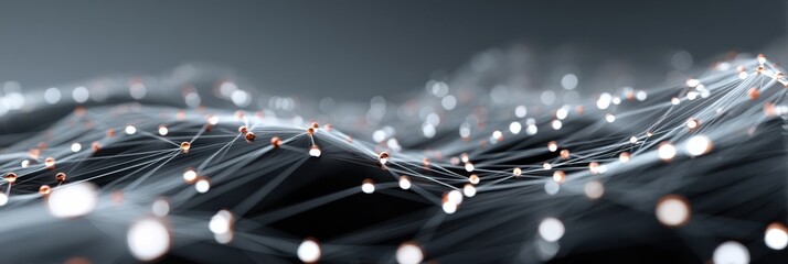 A digital representation of interconnected lines and nodes, symbolizing data flow and networking, set against a dark, textured background.